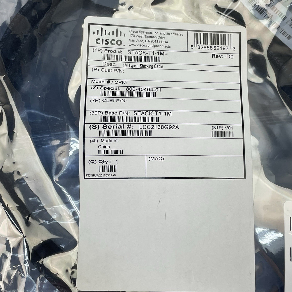 Cisco STACK-T1-1M Stacking Cable 1M / 800-40404-011