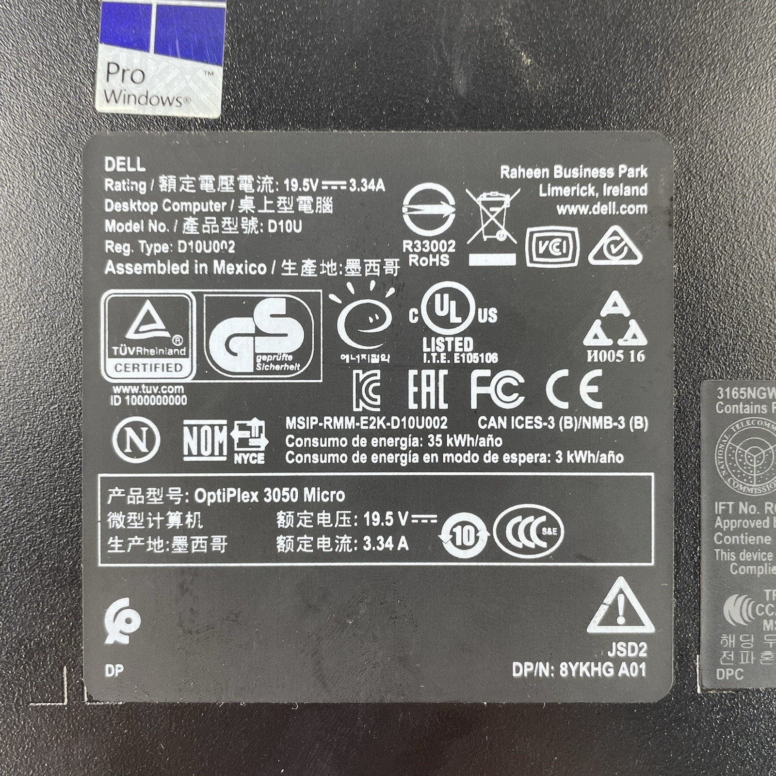 Dell Optiplex 3050 Micro i5-7500T 2.70 GHz 8 GB RAM No SSD/OS/AC - Bad Front10