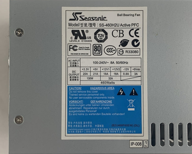 Seasonic SS-460H2U Active PFC 460W 2U Server Power Supply Tested No Cables