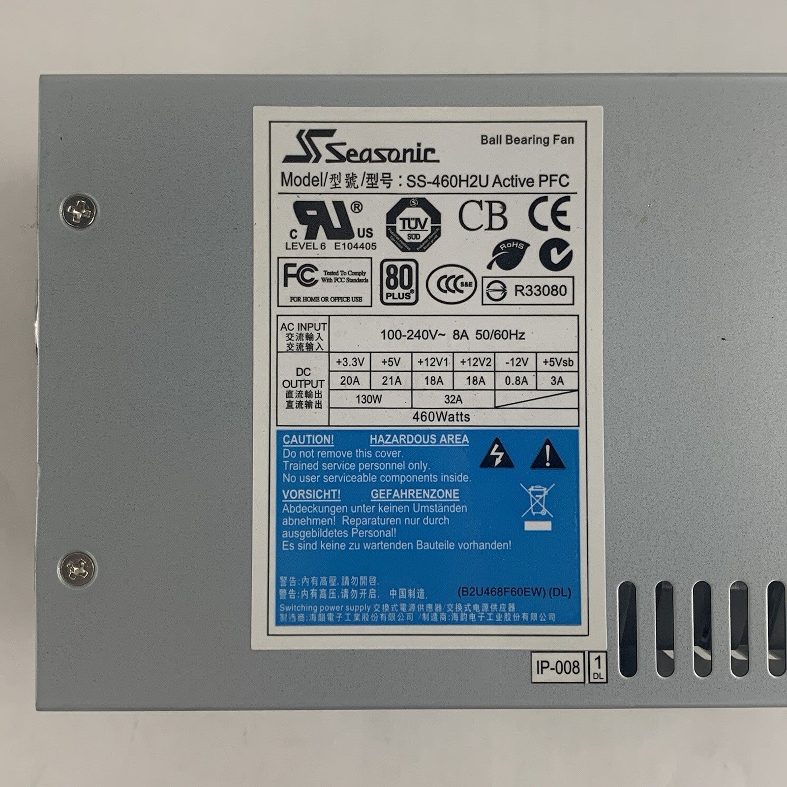 Seasonic SS-460H2U Active PFC 460W 2U Server Power Supply Tested No Cables3