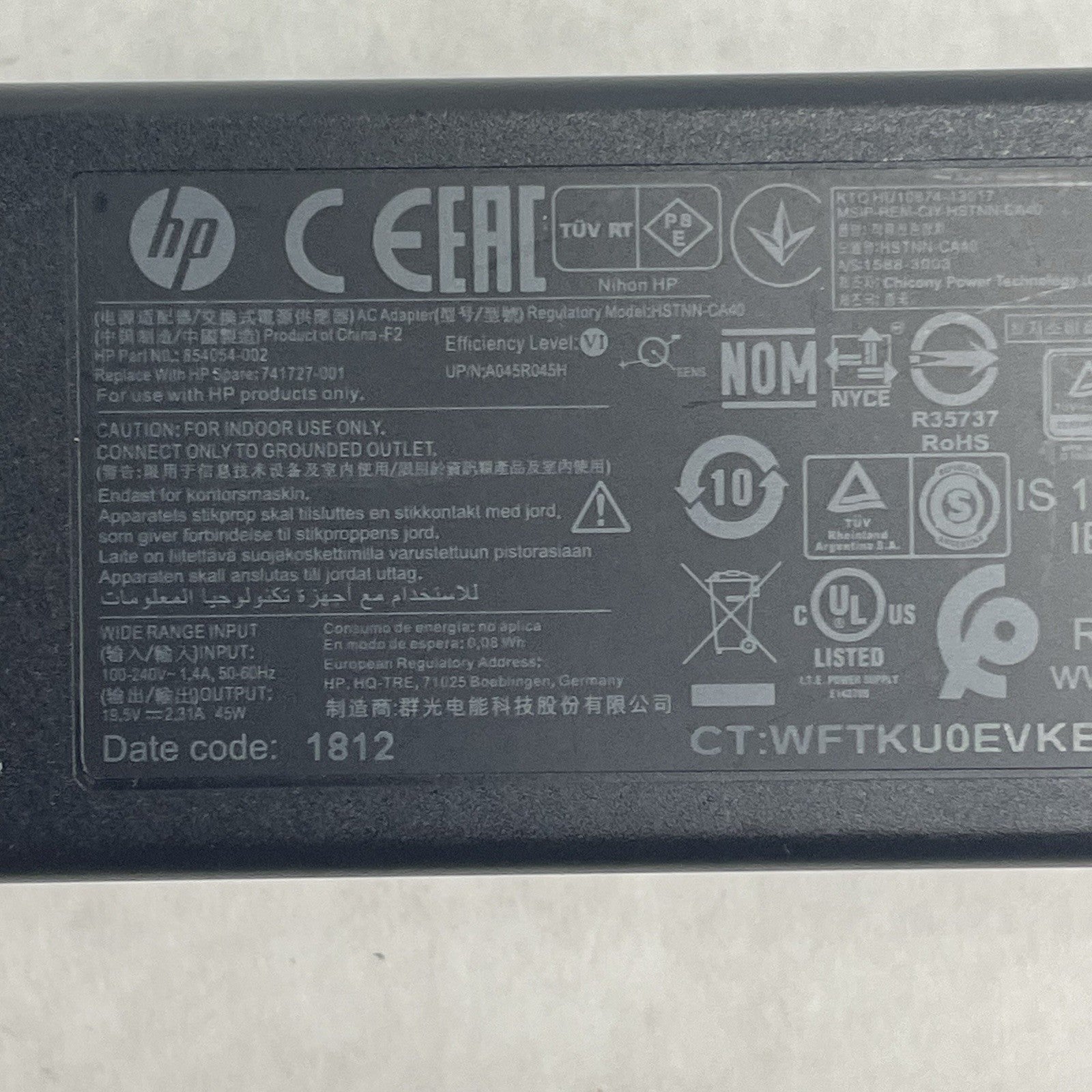 HP HSTNN-CA40 19.5V 45W Power Adapter 744481-002 Lot of 5