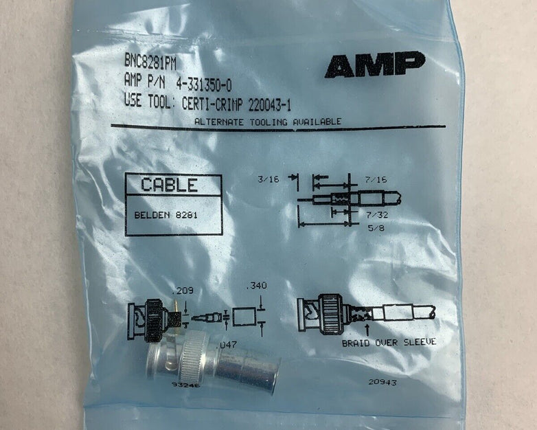 AMP 4-331350-0 BNC8281M Connector Coax BNC Crimp Plug Lot of 5 New