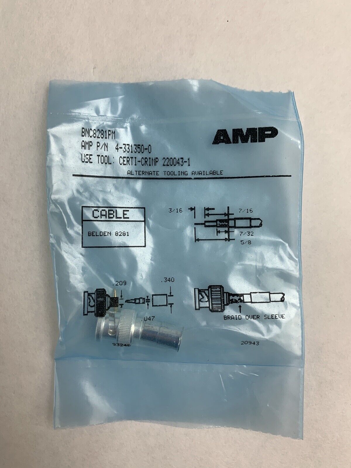 AMP 4-331350-0 BNC8281M Connector Coax BNC Crimp Plug Lot of 5 New