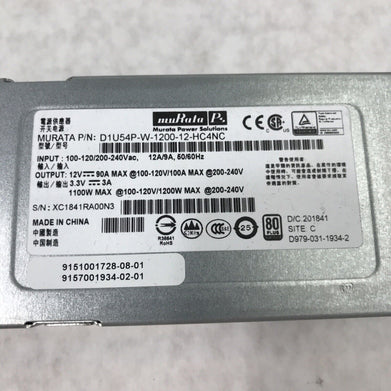 MURATA D1U54-D-1200-12-HC4NC 240V 12A 60Hz 1200W Power Supply