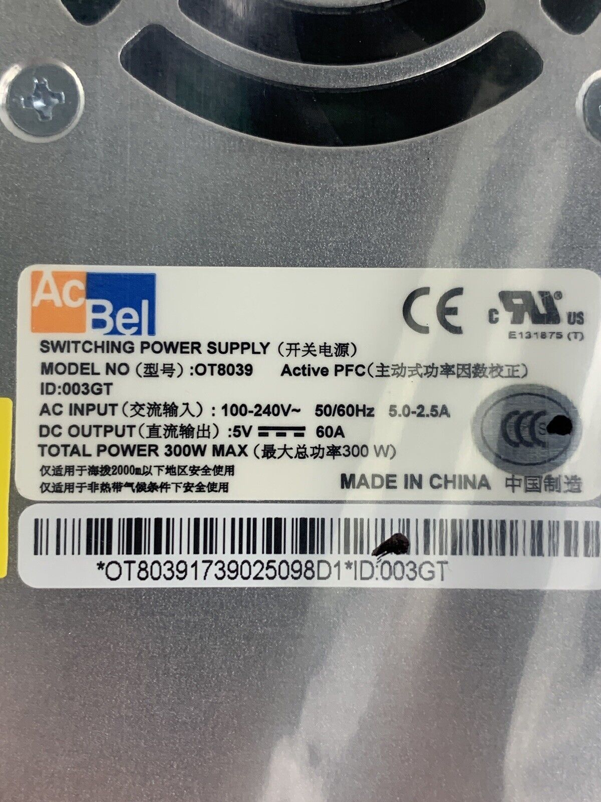New Box Opened ACbel Switching Power Supply OT8039 100-240V 50/60Hz 300W 5V-60A