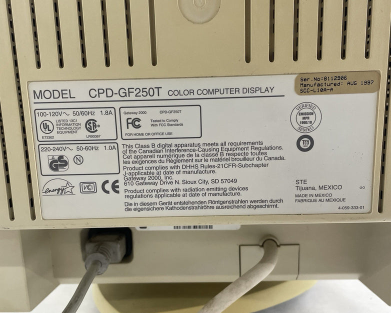 Gateway CPD-GF250T CRT Monitor 85HZ Tested