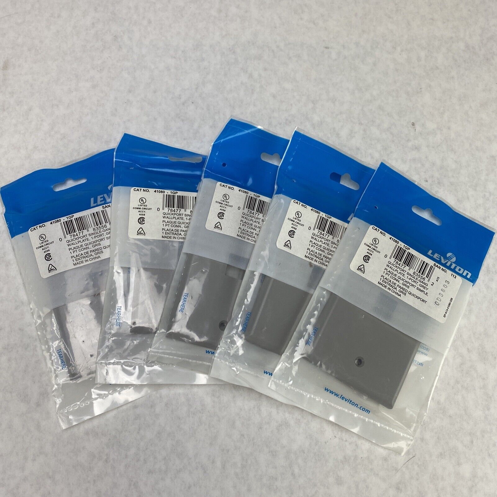 Leviton 41080-1GP Single-Gang 1-Port QuickPort Wallplate Grey (Lot of 10)