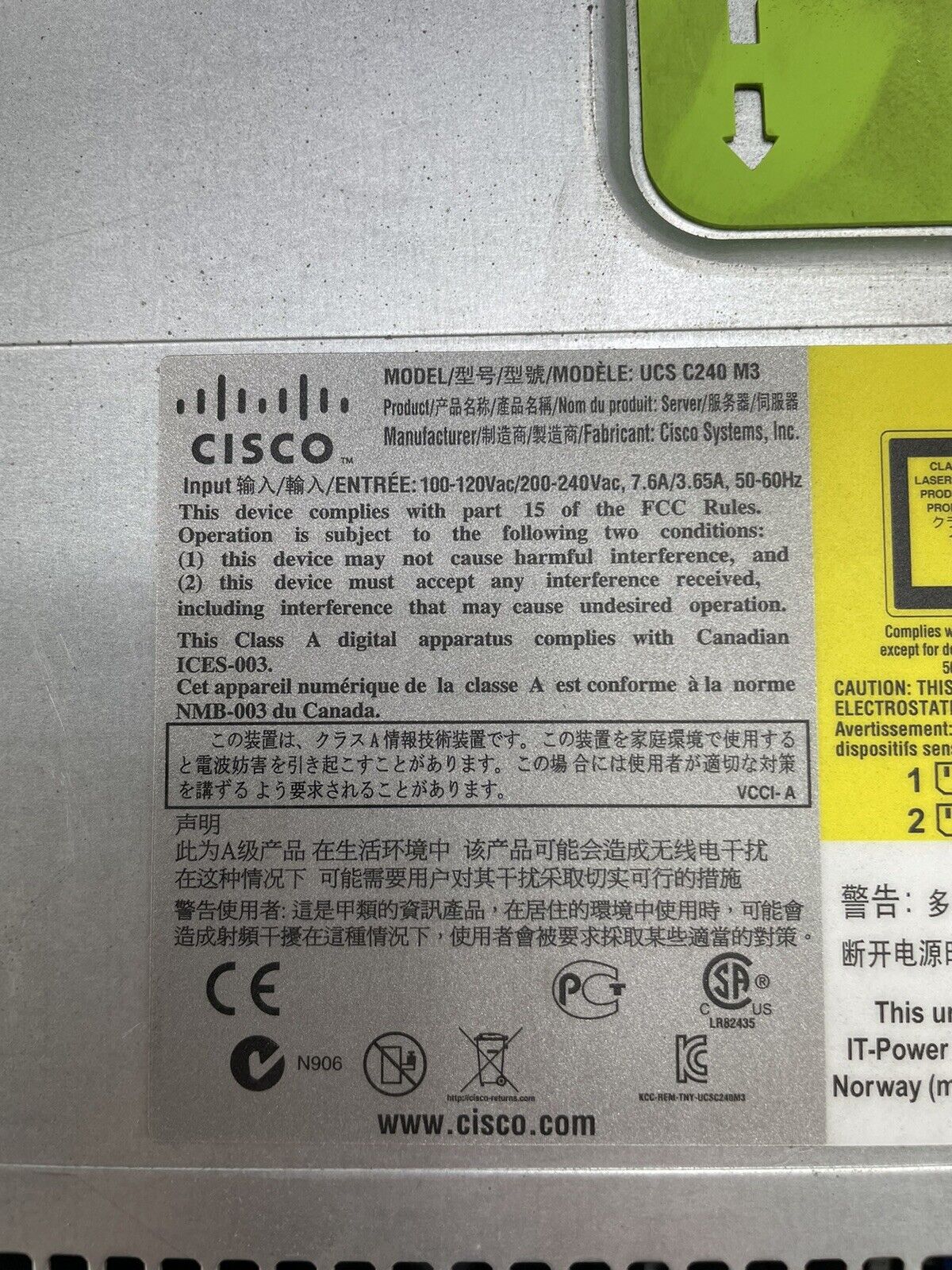 Cisco UCSC-C240-M3 Server Intel Xeon E5-2640 2.7GHz 120GB RAM No HDD No OS