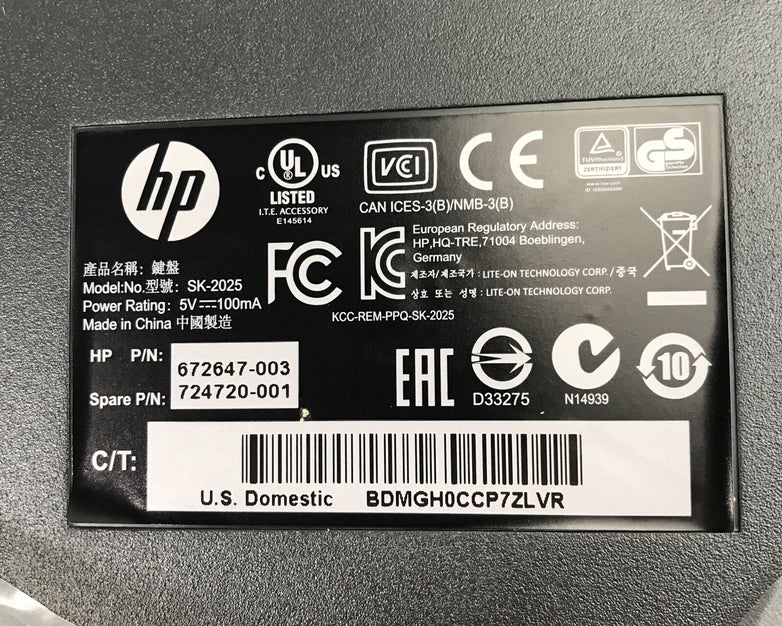 HP 672647-003 KU-1156 Wired Standard QWERTY USB Desktop Keyboard Black