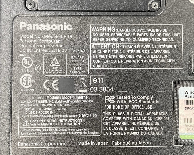 Panasonic ToughBook CF-19 10.6" Core 2 Duo U9300 1.20 GHz 2 GB RAM No SSD/OS/AC