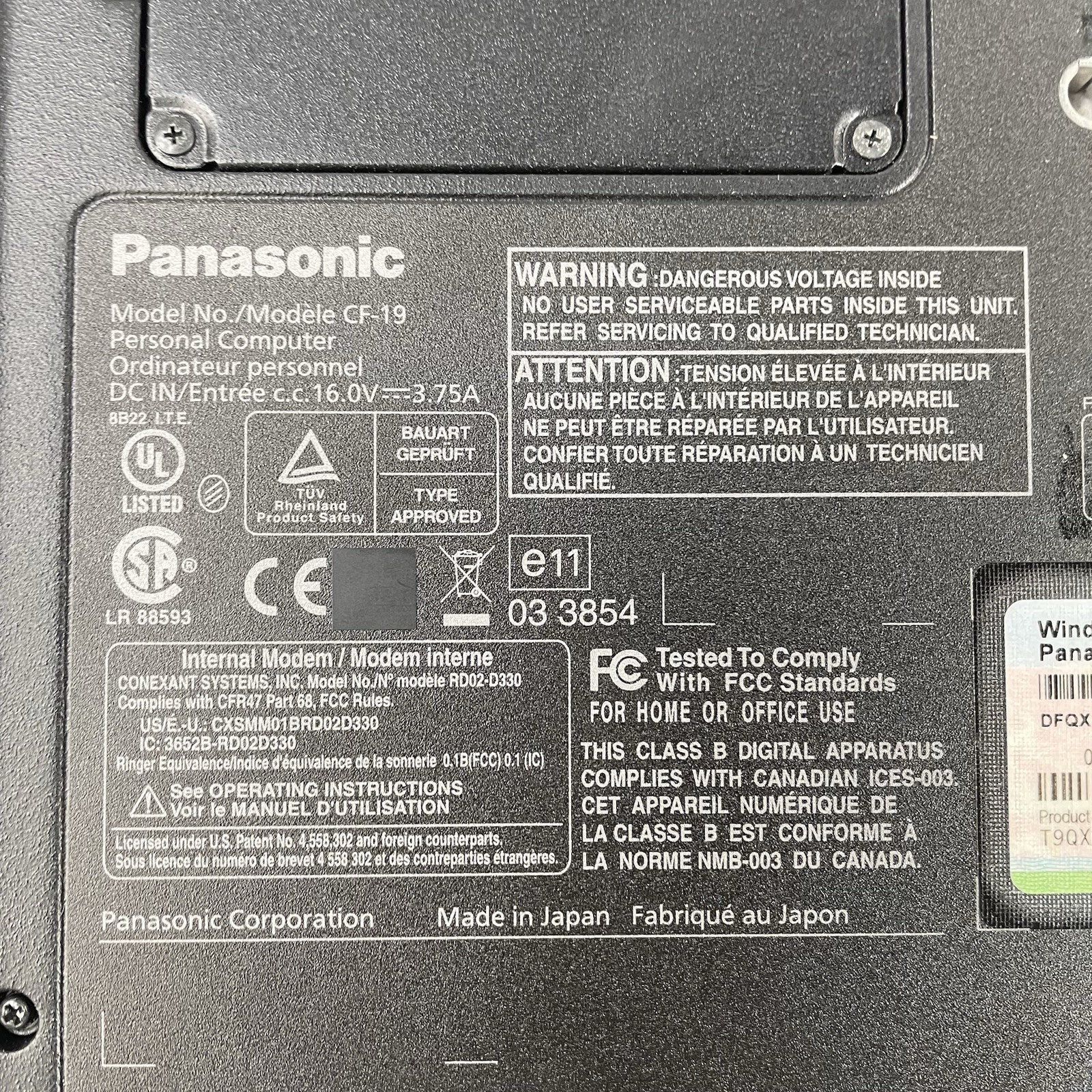 Panasonic ToughBook CF-19 10.6" Core 2 Duo U9300 1.20 GHz 2 GB RAM No SSD/OS/AC12
