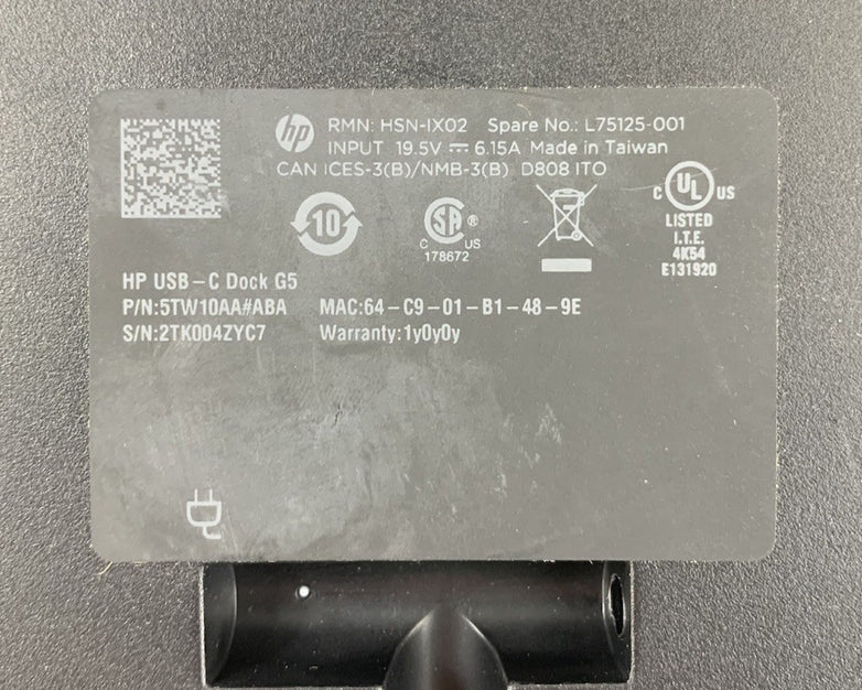 HP HSN-IX02 USB-C Dock G5 Docking Station - No AC Adapter
