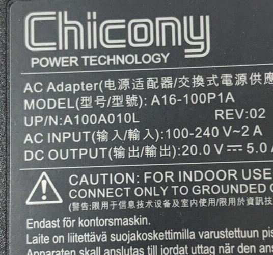 Chicony A16-100P1A Laptop AC Adapter 20V 5A 100W