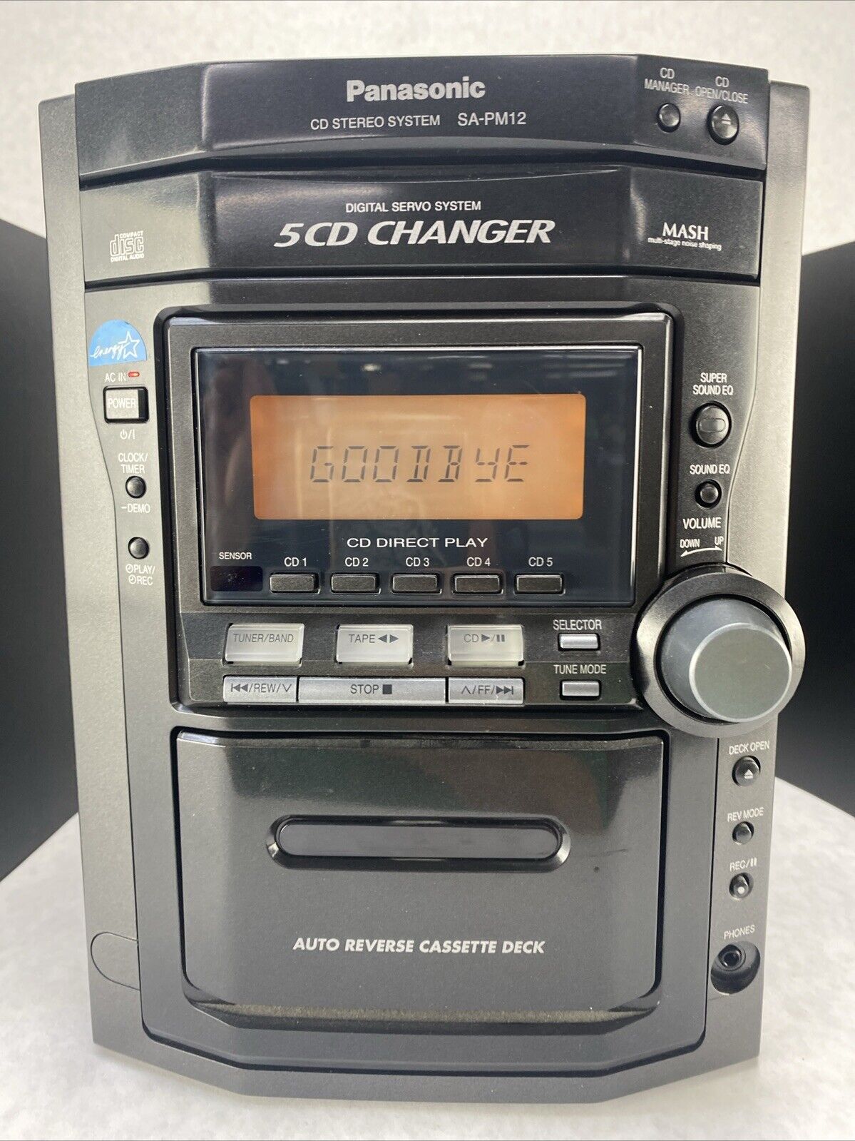 Panasonic SA-PM12 Mini Stereo 5 CD Cassette Tape SB-PM11 Speakers NO REMOTE