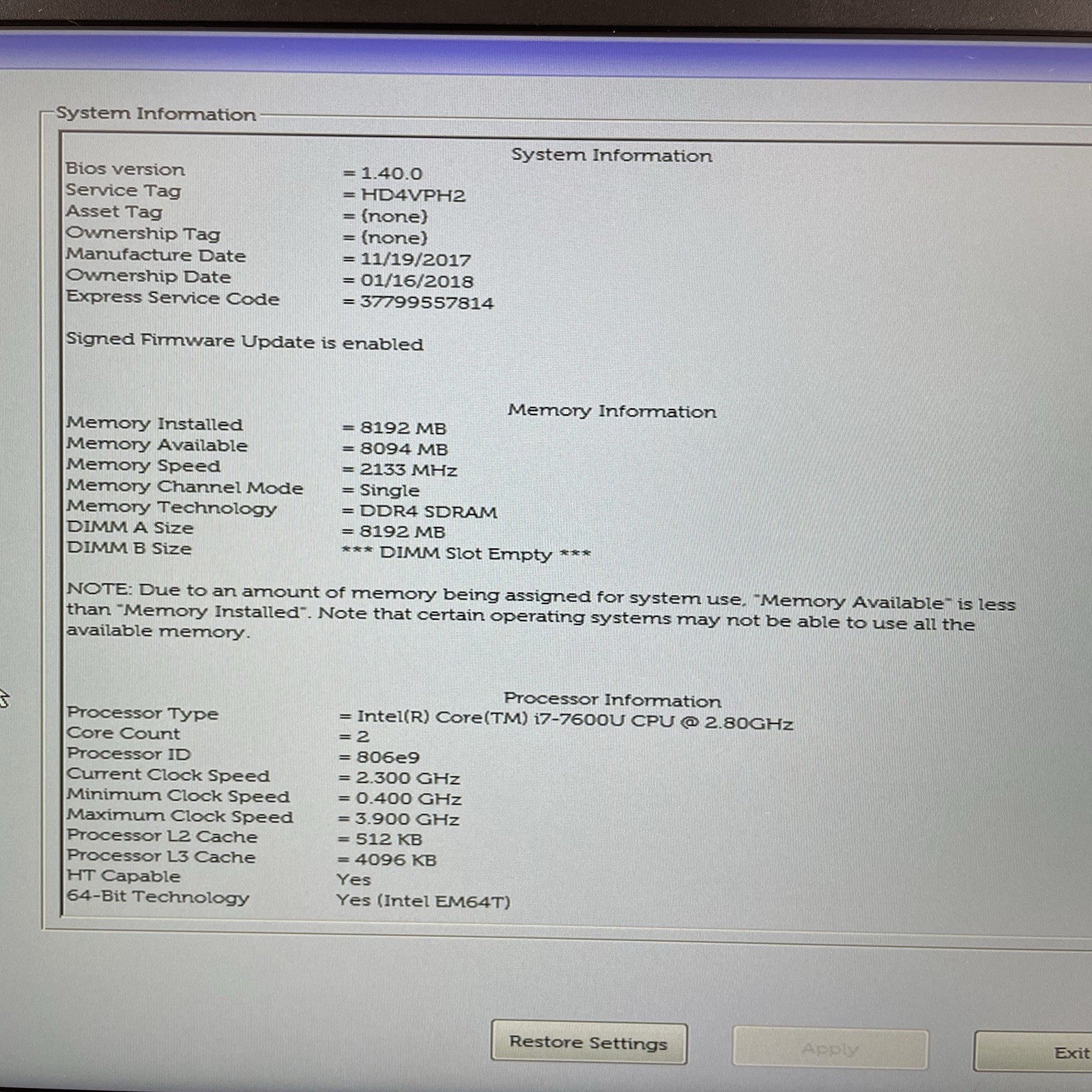 Dell Latitude 7480 14" i7-7600U 2.80 GHz 8 GB RAM No SSD/OS/AC/Batt3