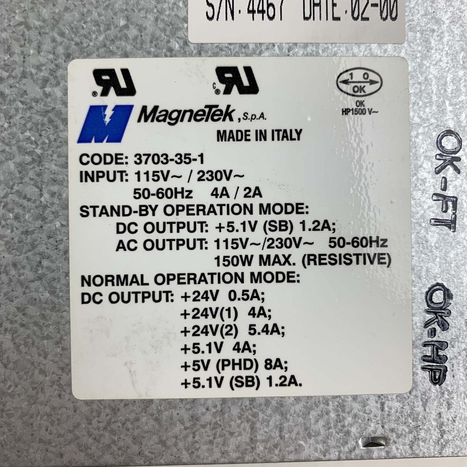 Oce 5583915 02 Magnetek 3703-35-1 230V Voltage Power Supply for OCE 9600