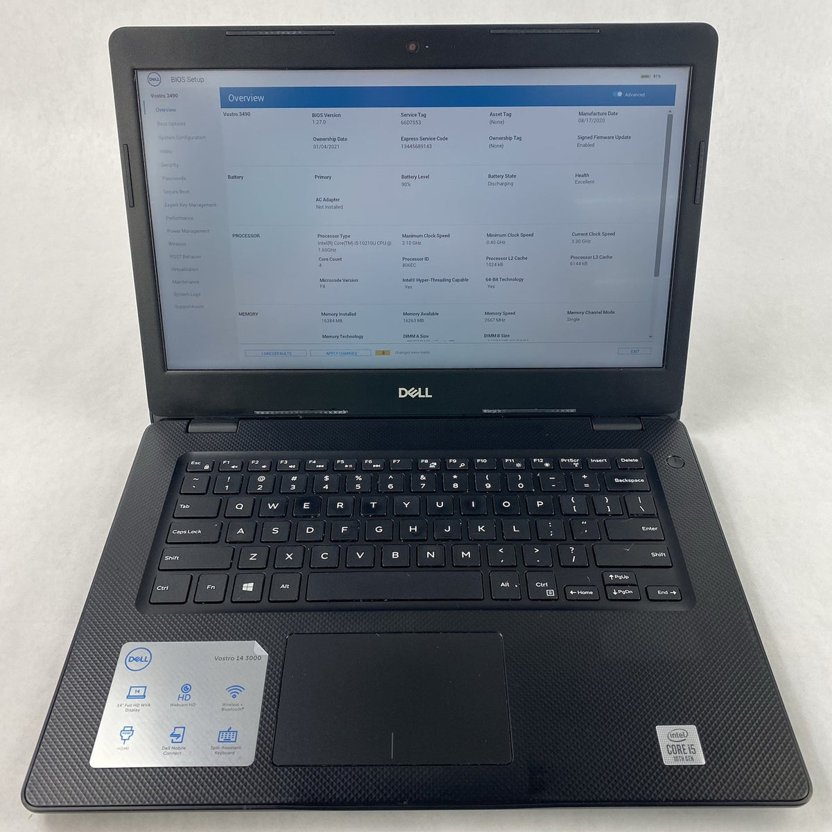 Dell Vostro 3490 14" i5-10210U 3.90GHz 16GB RAM No SSD/OS/AC - READ2