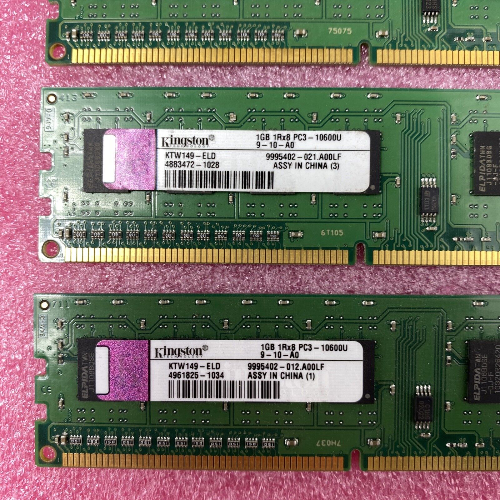 Lot ( 4 ) 1GB Kingston KTW149-ELD Desktop Memory PC3-10600U DDR3 1RX8