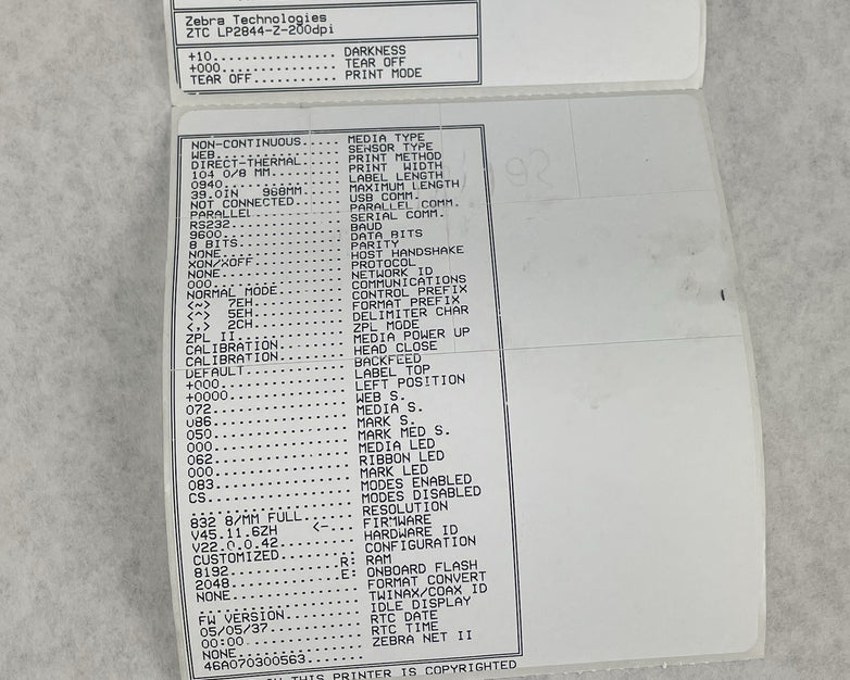 Zebra LP2844-Z Thermal Label Printer Tested Unknown Page Count No Power Cord