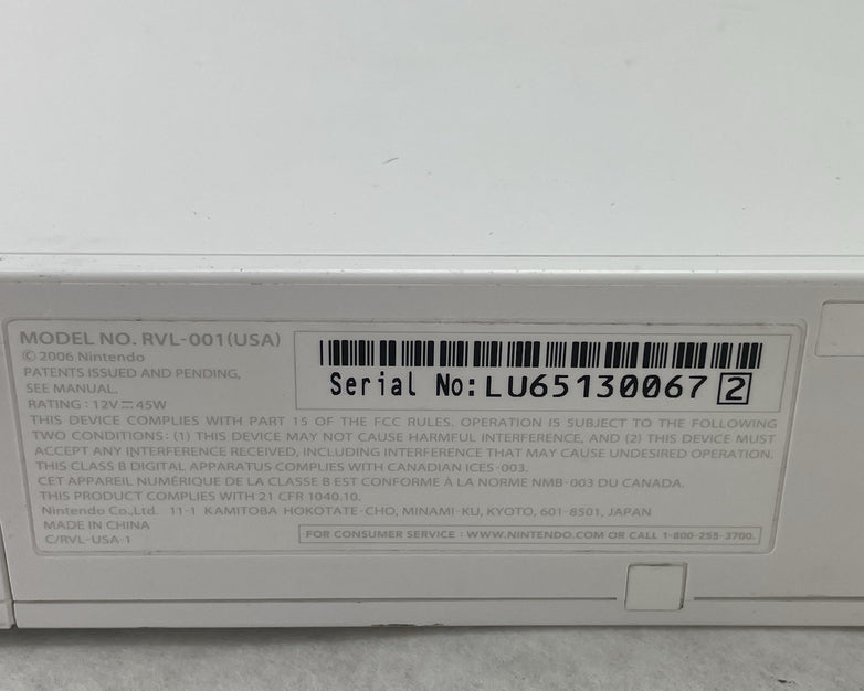 Nintendo Wii RVL-001 Tested & Reset Console With Cords