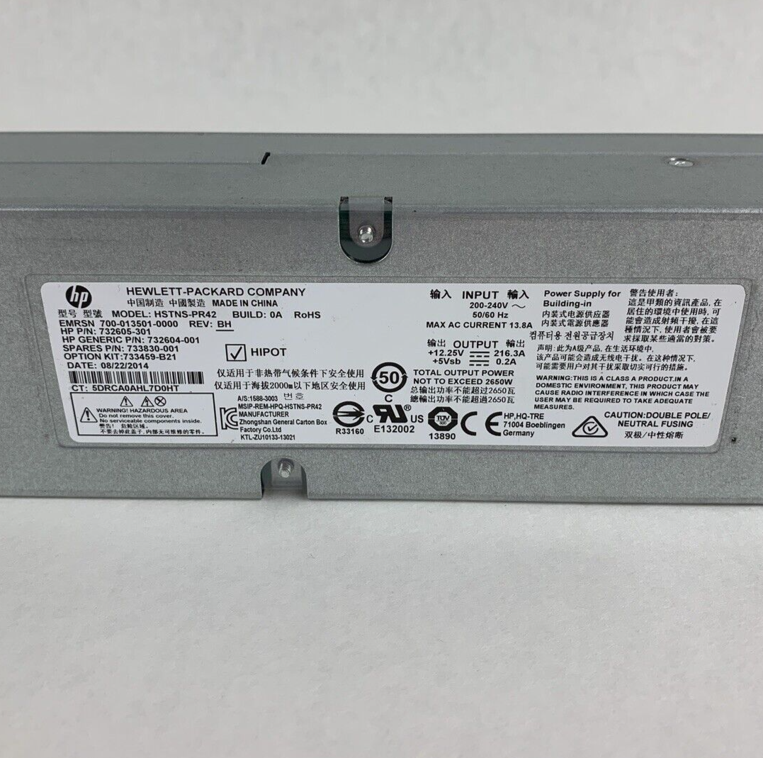 HP HSTNS-PR42 2650W Platinum Plug Blade Power Supply for C7000 Tested Lot of 2