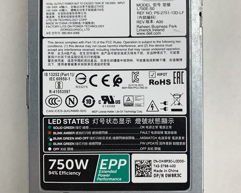 Dell Lite-On Technology L750E-S0 750 Watts Power Supply Unit 80 Plus Lot of 2