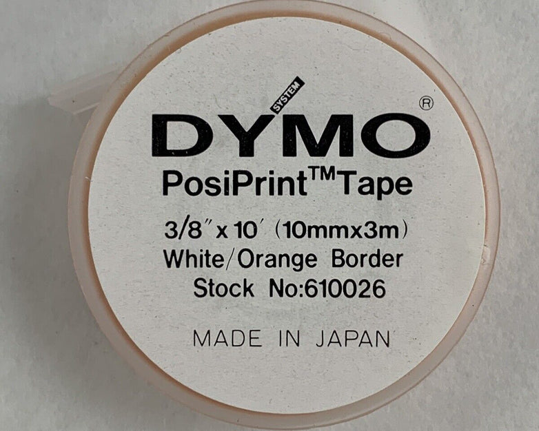 Dymo 610026 Esselte PosiPrint Labeling Tape White Orange Border 3/8"x10" 9 Rolls
