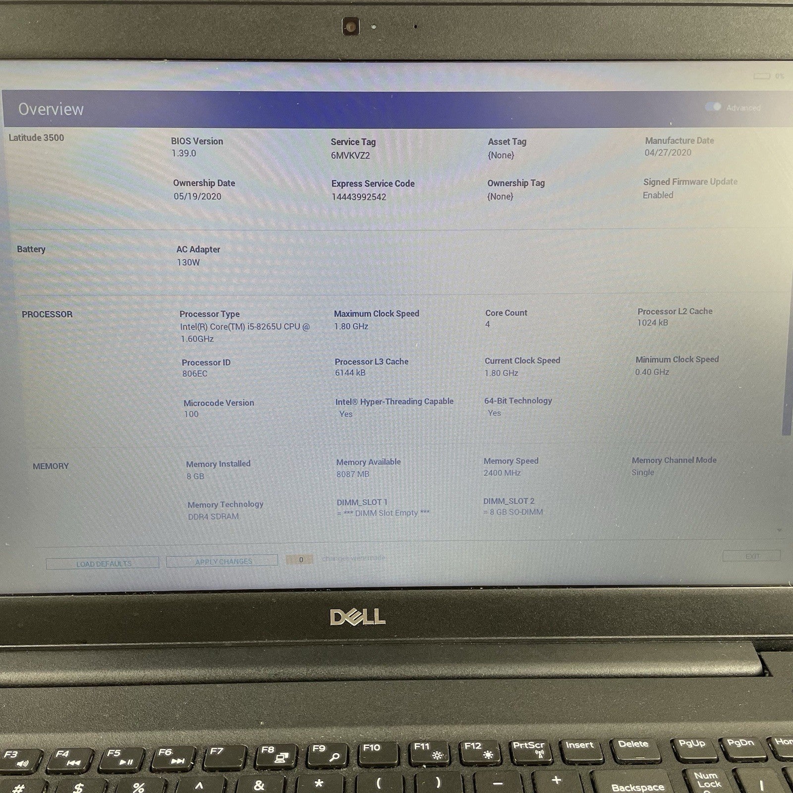 Dell Latitude 3500 15.6" i5-8265U 1.60GHz 8GB RAM No SSD/OS/AC/Batt - Bad Bottom3