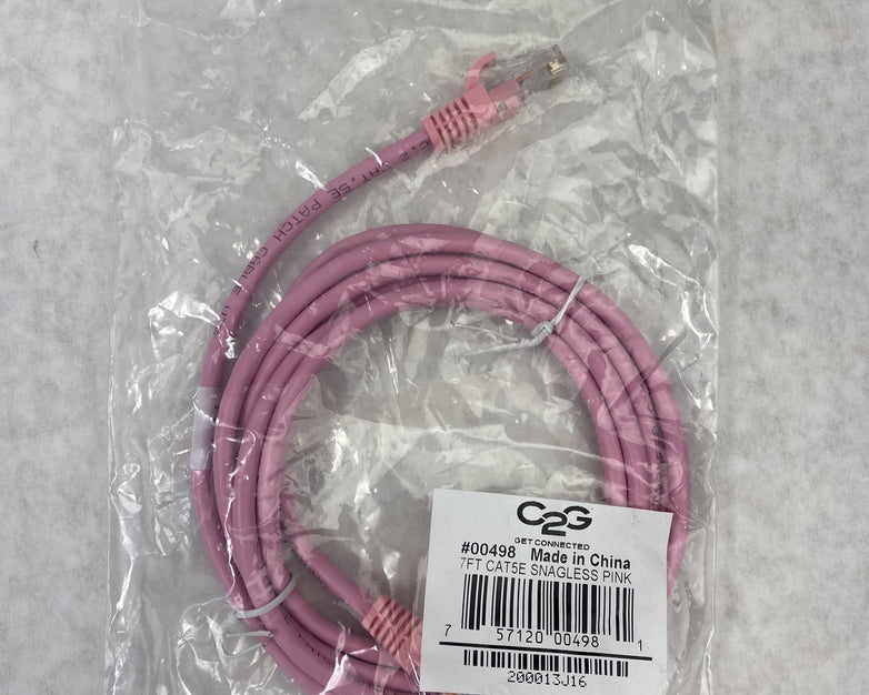 Lot( 5 ) 7ft Pink Cat5e C2G 00498 Snagless Unshielded UTP Ethernet Patch Cable