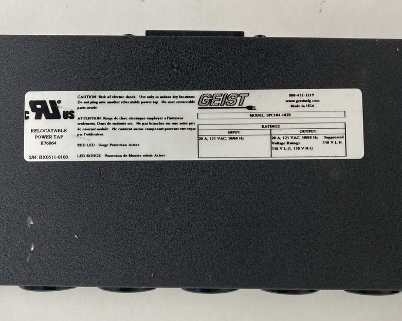 Geist SPC104-1020 10 Outlet 125VAC 20A Power Strip