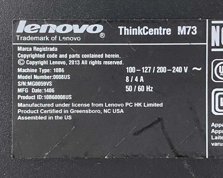 Lenovo ThinkCentre M73 SFF Intel Core i5-4570 3.2GHz 1x4GB RAM No HDD No OS
