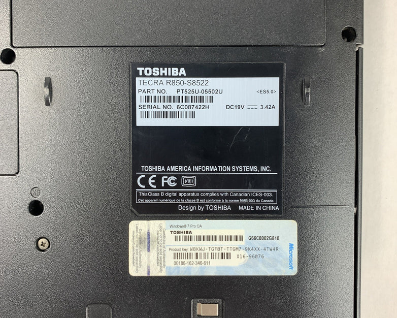 Toshiba Tecra R850-S8522 15.6" i5-2520M 2.5GHz 4GB Ram No OS No HDD No AC No Bat