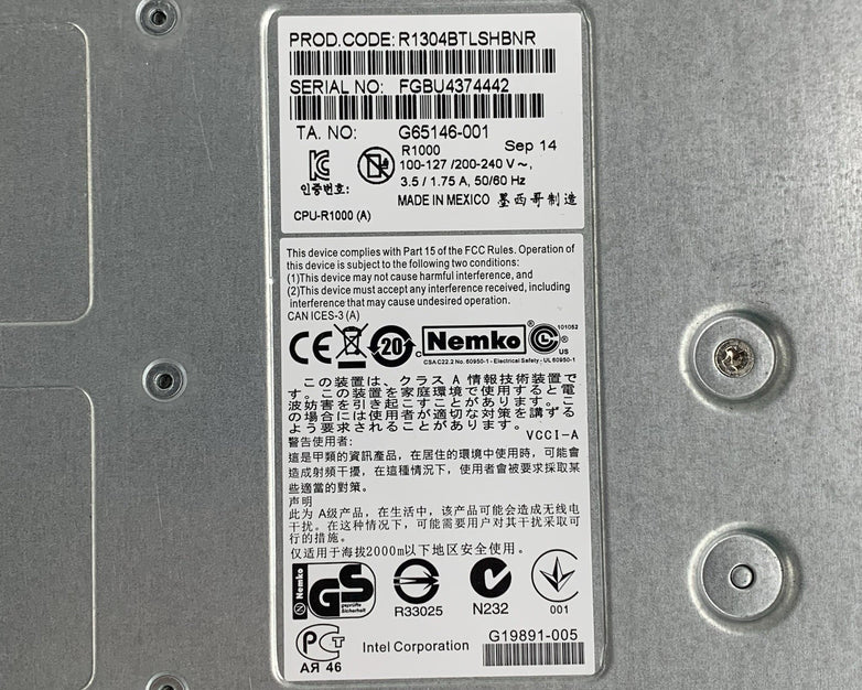 Intel R1304BTLSHBNR S1200BTL Server 1x E3-1225 3.1 GHz 16 GB Ram No OS No HDD