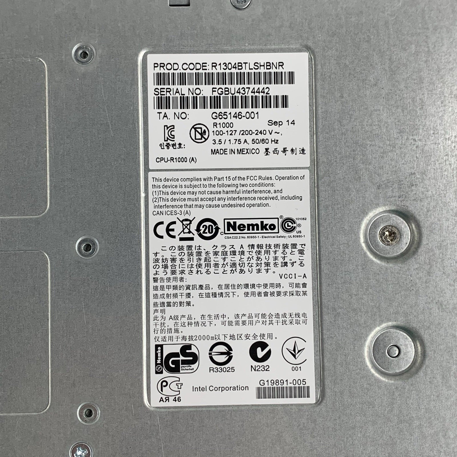 Intel R1304BTLSHBNR S1200BTL Server 1x E3-1225 3.1 GHz 16 GB Ram No OS No HDD4