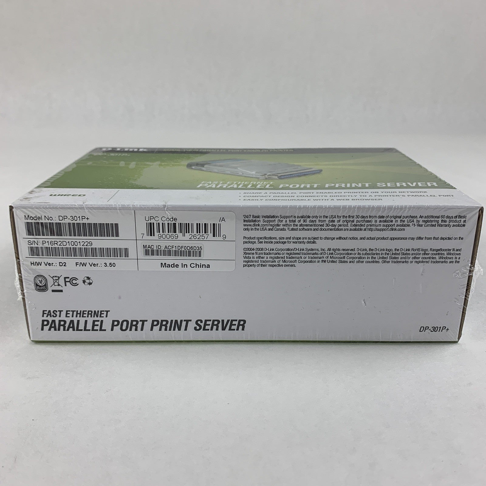 D-Link DP-301P+ Fast Ethernet Parallel 1 Centronics Port Print Server New
