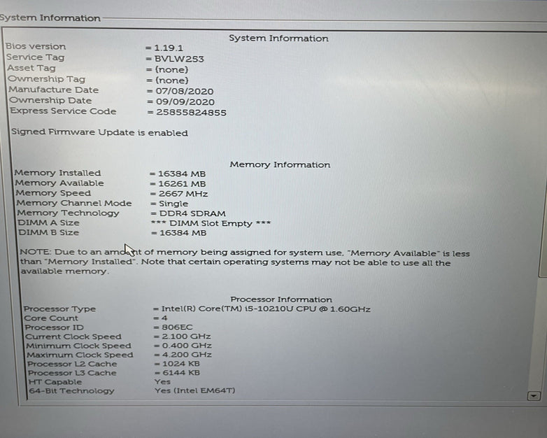 Dell Latitude 5510 15.6" Core i5-10210U 1.60 GHz 16 GB RAM No SSD No OS READ
