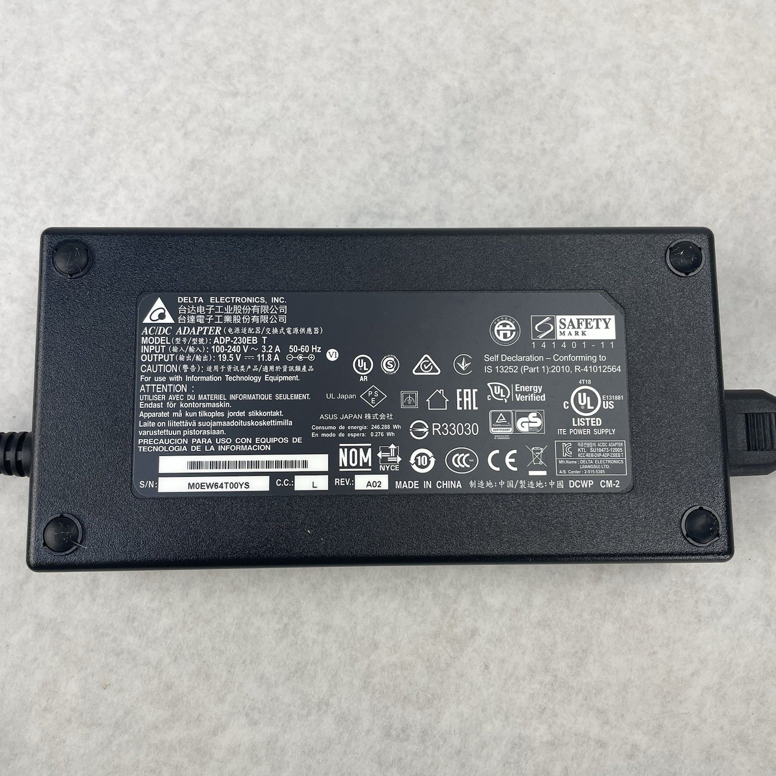 Delta 230W AC Adapter Charger 5.5mm MSI GT72 GT72S GT72VR ADP-230EB T 5.5mm4