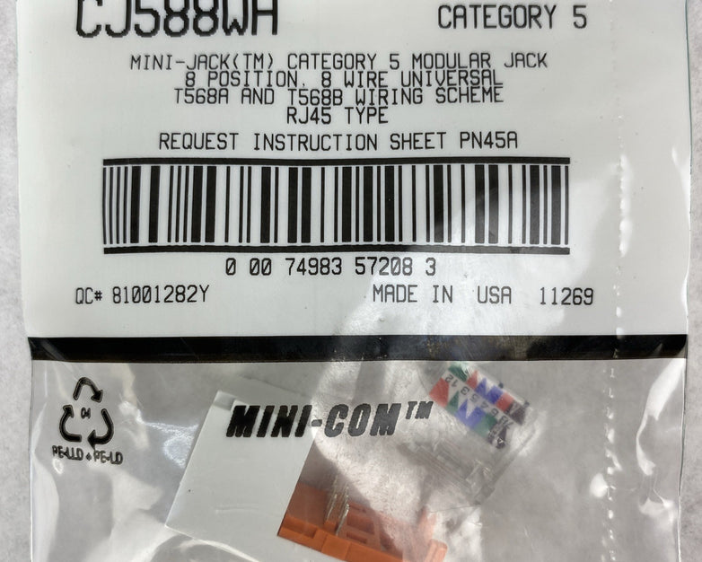 Panduit White Mini-Jack CJ588WH CAT5 RJ45 Modules T568A and T568B - Lot of 11