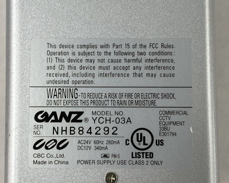 Ganz YCH-03A Color Camera with 1/3" 2.9-8.2mm 1:1.0 CS Lens For Parts or Repair