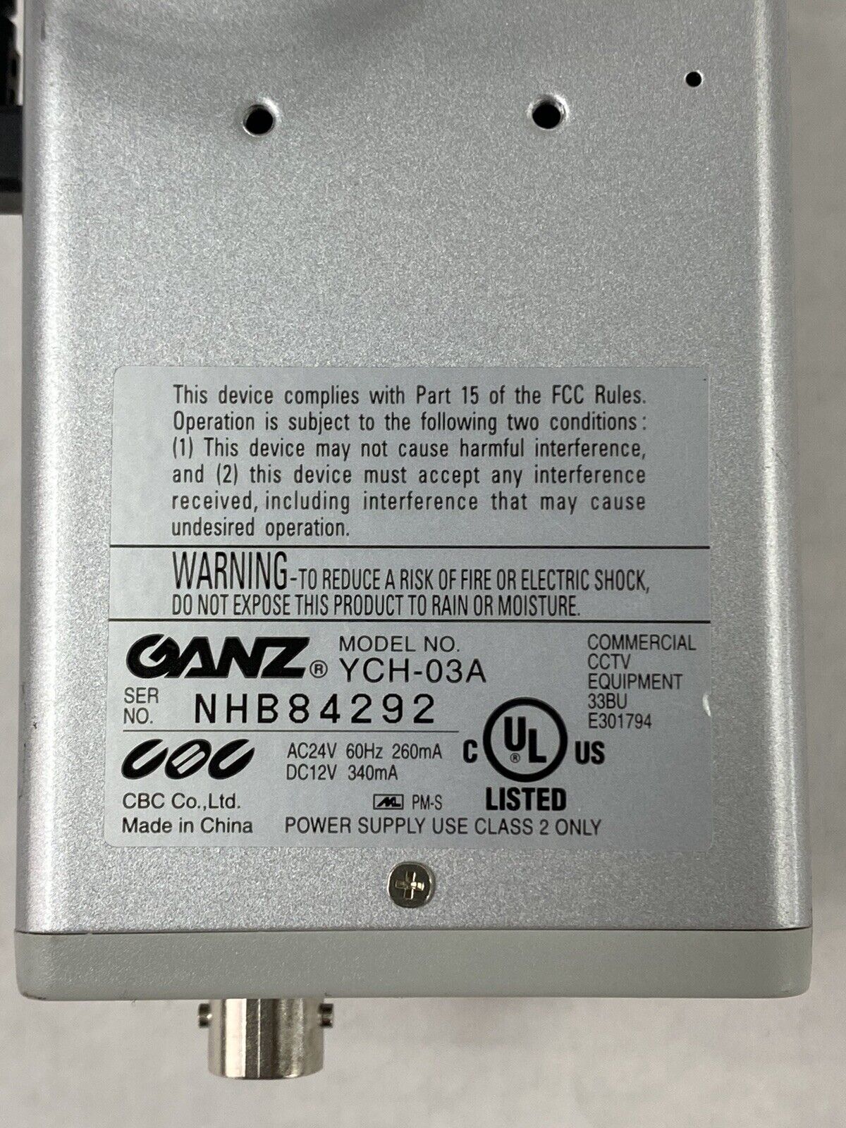 Ganz YCH-03A Color Camera with 1/3" 2.9-8.2mm 1:1.0 CS Lens For Parts or Repair