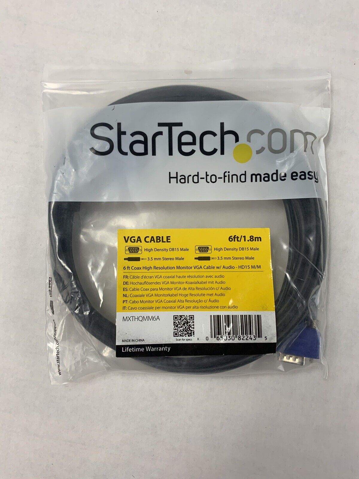 Lot 2 Startech 6ft High Resolution VGA HD15 Video Monitor Cable Male-Male