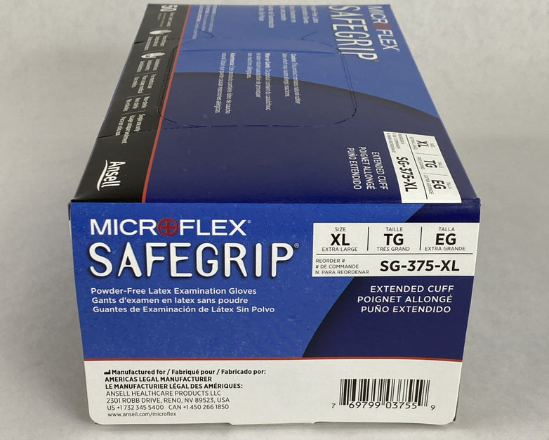 Ansell Microflex SafeGrip SG-375-XL Latex Exam Gloves Extra Large - 500 Count
