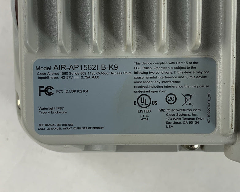 Cisco AIR-AP1562I-B-K9 802.11ac Access Point Tested  No Console or Reset Cover
