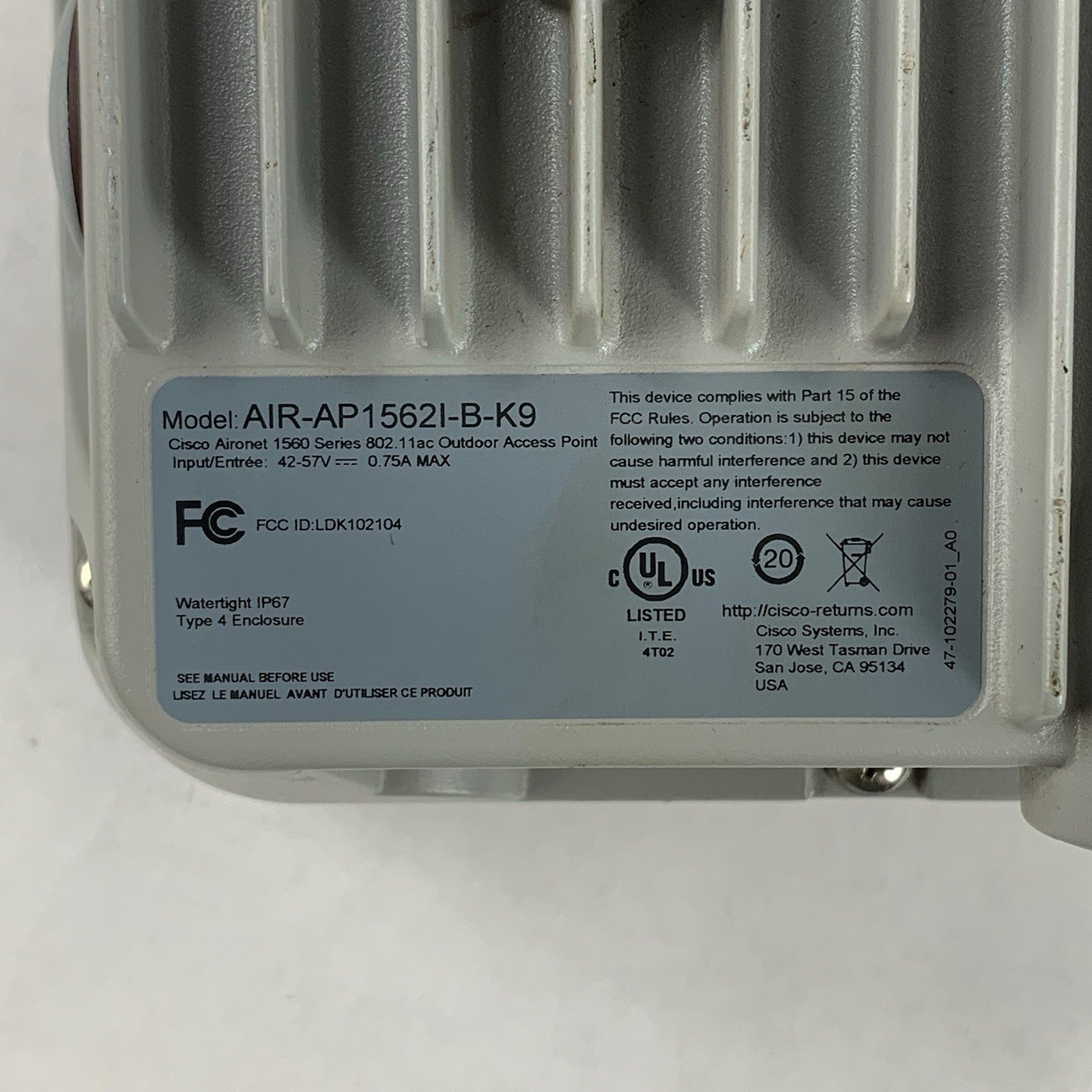 Cisco AIR-AP1562I-B-K9 802.11ac Access Point Tested  No Console or Reset Cover7