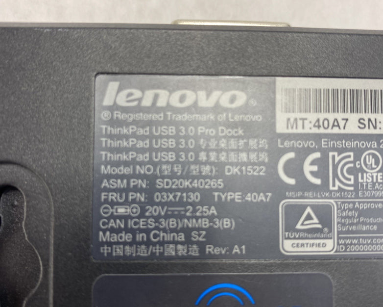 Lot of 4 Lenovo ThinkPad DK1522 40A7 USB 3.0 Pro Docking Station - Untested