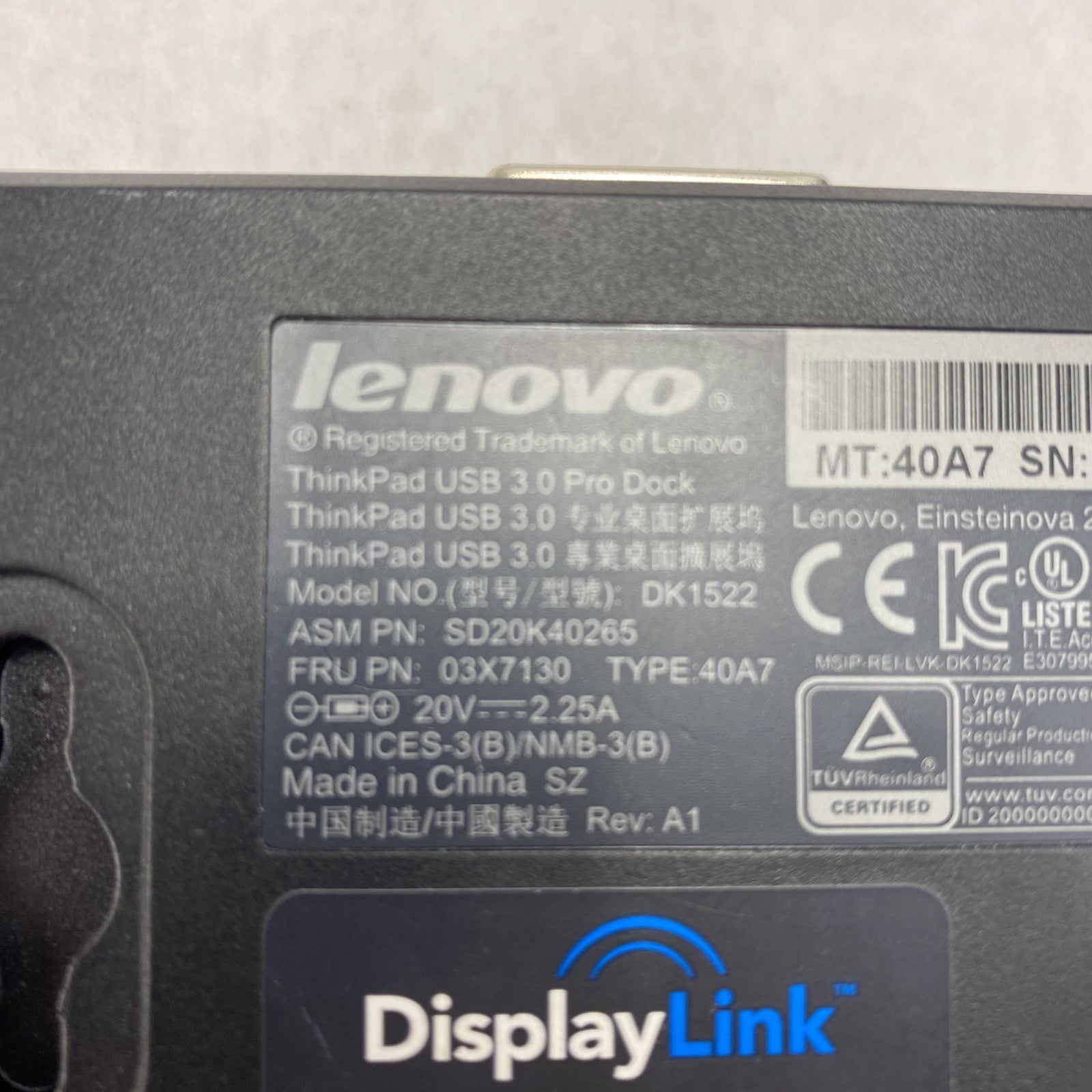 Lot of 4 Lenovo ThinkPad DK1522 40A7 USB 3.0 Pro Docking Station - Untested7