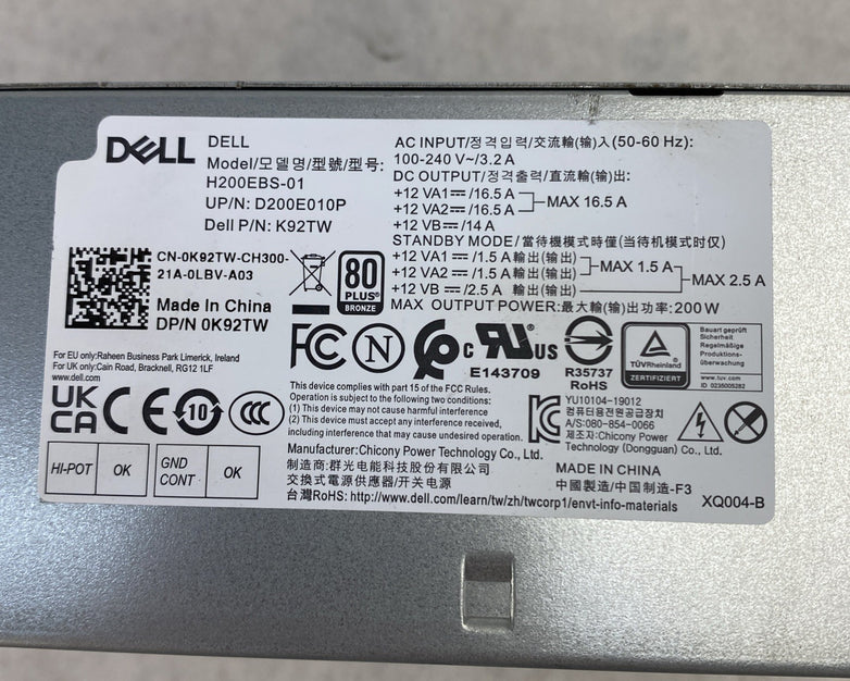Dell H200EBS-01 AC Input 100-240V Max Output 200W