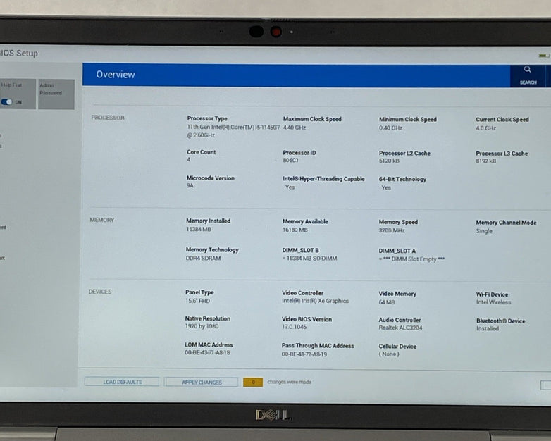 Dell Latitude 5520 Intel Core i5-1145G7 2.60 GHz 16 GB RAM 15.6" No SSD No OS