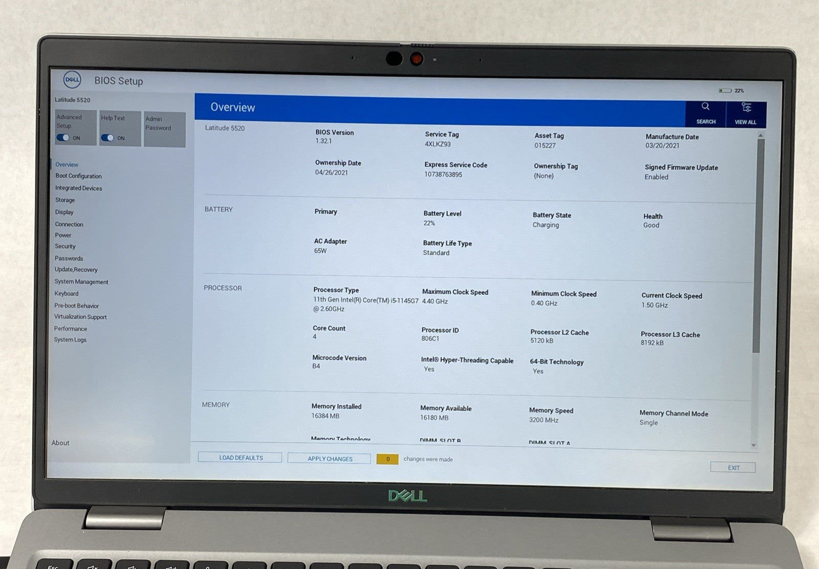 Dell Latitude 5520 Intel Core i5-1145G7 2.60 GHz 16 GB RAM 15.6" No SSD No OS