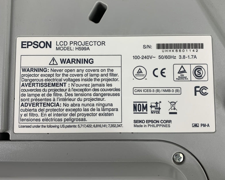 Epson H599A BrightLink 595Wi LCD Lamp Projector 2024 Lamp Hours No Remote